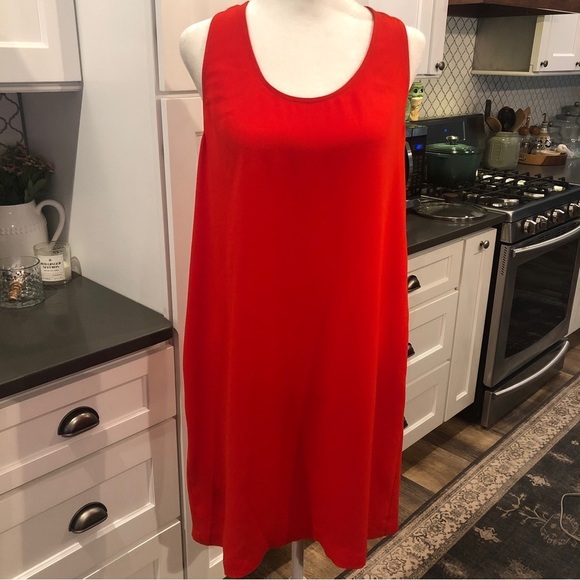 BCBG Maxazria Janice Red Coral Racer Back Shift Dress Sundress Size Small Tall - Picture 1 of 10